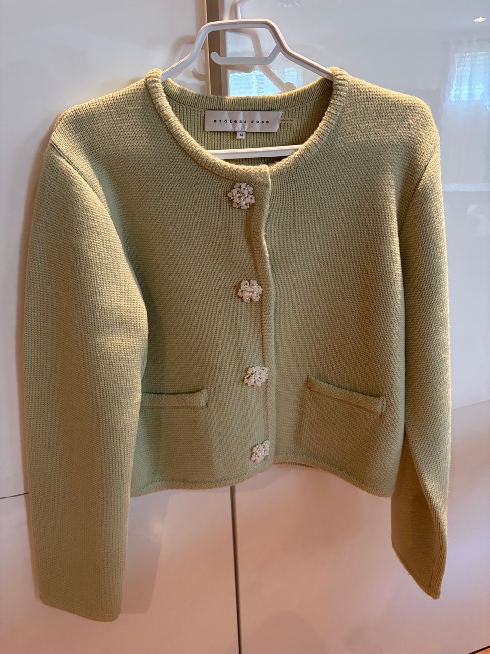 Charming Olive Green Knit Cardigan Jacket - Decorative Buttons